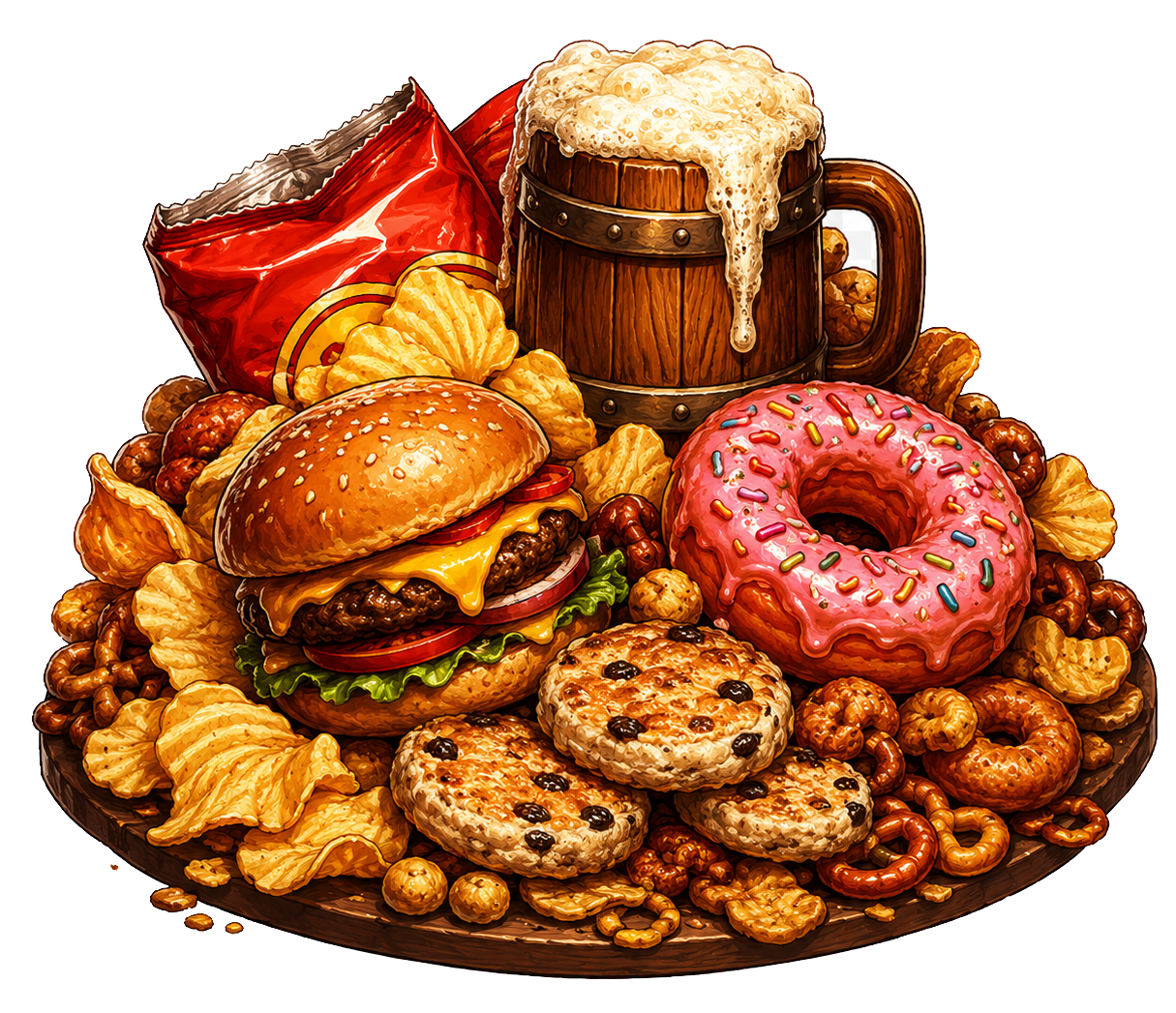 A pile of snacks in Jambo's hoard